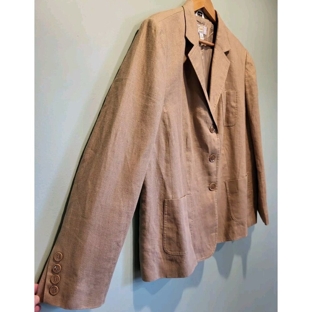 Talbots Beige 100% Irish Linen 3 Button Blazer Sz 14w Pockets - Picture 3 of 7
